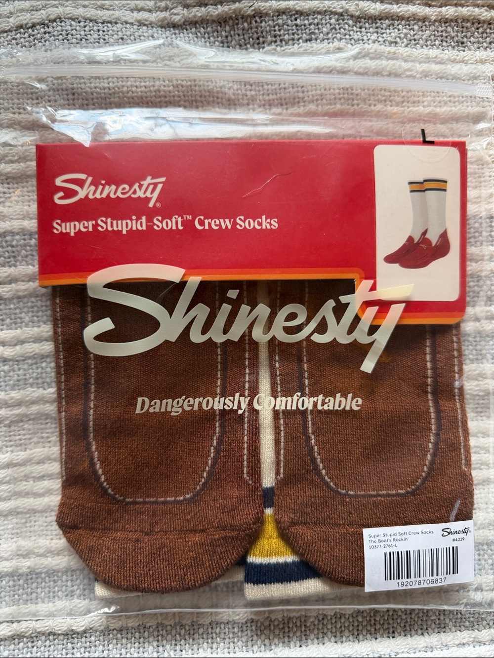Shinesty Men’s Brown Crew Socks with Yellow & Navy Stripe